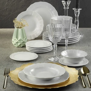 24 Parça Yemek Takımı Beyaz Porselen 6 Kişilik Yuvarlak Tabak Seti