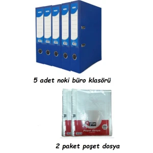 Mavi Geniş Klasör Plastik 5 Adet ve Poşet Dosya 2 Paket
