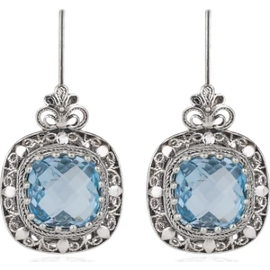 Filigran Silver 925 Ayar Gümüş El Tasarımı Telkari Sanatı Doğal Topaz Taşlı Kadın Küpe