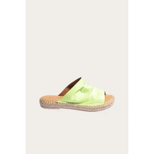 Bueno Shoes Yeşil Deri Kadın Espadril Terlik