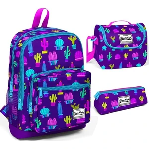 Coral High Dört Bölmeli Kaktüs Desenli Okul Sırt Çantası Beslenme Kalemlik Set 23108