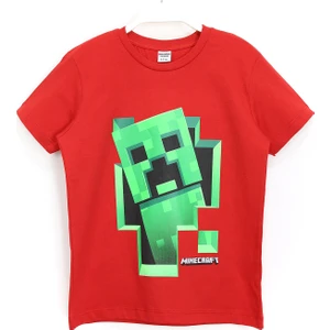 3D Creeper Baskılı Çocuk Tişört 5 - 14 Yaş Kırmızı