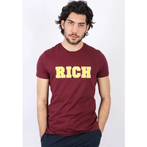 Erkek Nakış Baskılı Bordo Bisiklet Yaka T-Shirt
