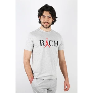 Erkek Bisiklet Yaka Baskılı Gri Melanj T-Shirt
