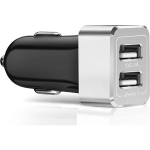 Blitzpower Çift USB Çıkışlı 2.4A Universal Hızlı Araç Şarj Cihazı Gümüş
