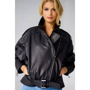 Deri Tashlin Siyah Kadın Ceket