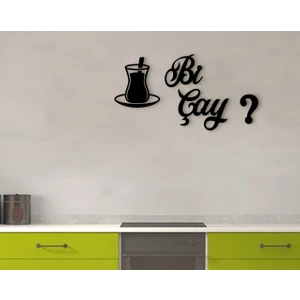 Bi Çay? Tasarımlı Ahşap Duvar Yazısı
