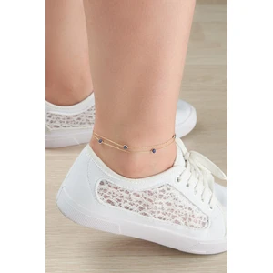 Tmt Gümüş Altın Kaplama Nazar Boncuğu Çift Zincirli Halhal