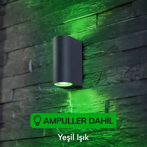 Full Reyon Dekoratif Çift Yönlü Antrasit Aplik - Yeşil Işık-Ampuller Dahil