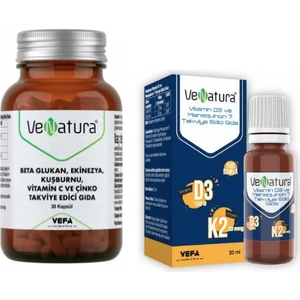 Beta Glukan, Vitamin C ve Çinko Takviye Edici Gıda 30 Kapsül + D3 K2 Vitamini 20 ml Damla