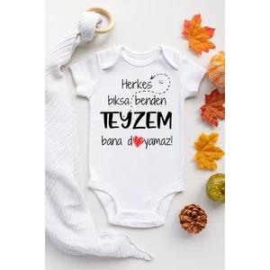 Unisex Bebek Beyaz Teyzem Bana Doyamaz Çıtçıtlı Kısa Kol Body Zıbın