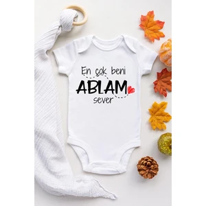 Unisex Bebek Beyaz Ablam Sever Kısa Kol Çıtçıtlı Bebek Body Zıbın