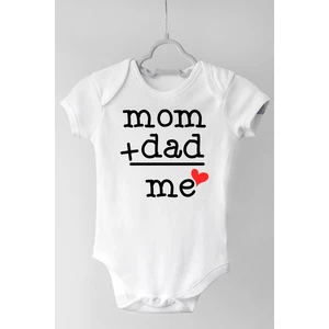 Unisex Bebek Beyaz Mom Dad Me Kırmızı Kalp Kısa Kol Çıtçıtlı Body Zıbın