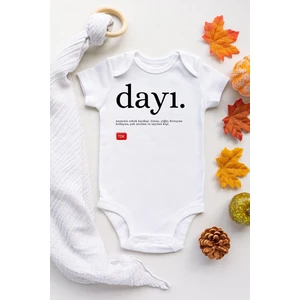 Unisex Bebek Beyaz Dayı Baskılı Kısa Kol Çıtçıtlı Body Zıbın