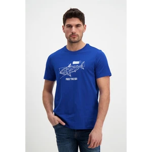 Erkek Baskılı Sax Mavi Bisiklet Yaka T-Shirt