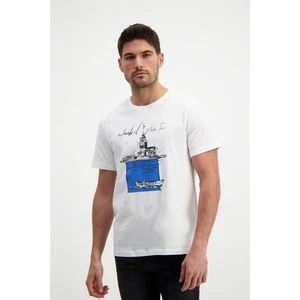 Erkek Istanbul Baskılı Beyaz Bisiklet Yaka T-Shirt