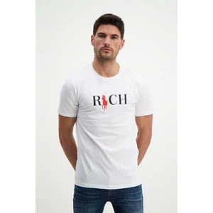 Erkek Bisiklet Yaka Baskılı Beyaz T-Shirt