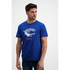 Erkek Bisiklet Yaka Baskılı Sax Mavi T-Shirt