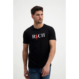 Erkek Bisiklet Yaka Baskılı Siyah T-Shirt