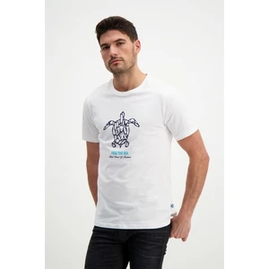 Erkek Bisiklet Yaka Baskılı Beyaz T-Shirt