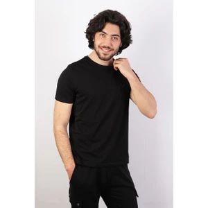 Erkek Logo Baskılı Bisiklet Yaka Siyah T-Shirt