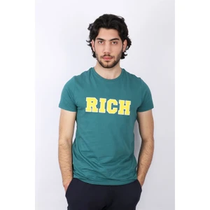 Erkek Nakış Baskılı Yeşil Bisiklet Yaka T-Shirt