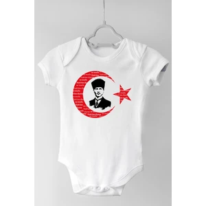 Unisex Bebek Beyaz Atatürk Baskılı Çıtçıtlı Body