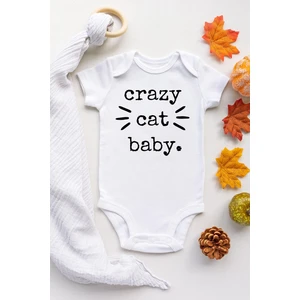 Unisex Bebek Beyaz Crazy Cat Baby Çıtçıtlı Body