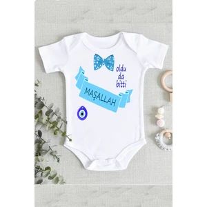 Erkek Bebek Beyaz Sünnet Baskılı Zıbın Body