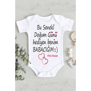 Unisex Beyaz Doğumgünü Hediye Baba Bebek Zıbın Body