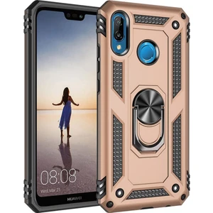 Huawei P20 Lite Kılıf Tank Yüzüklü Silikon Kapak - Gold