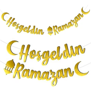 Süsle Bebek ve Parti Hoşgeldin Ramazan Metalik Altın Banner - 2.10 mt