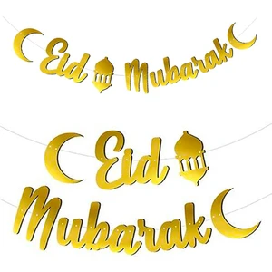 Süsle Bebek ve Parti Eid Mubarak Metalik Altın Banner - 2 mt لافتة ذهبية معدنية لعيد مبارك