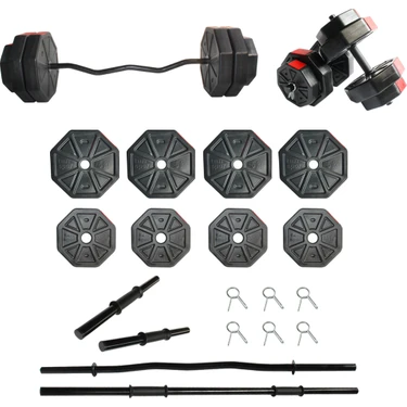 Tan Spor 30 kg Dambıl-Dumbell-Ağırlık-Halter–full  Kısa  Bar + Düz Bar + Z Bar