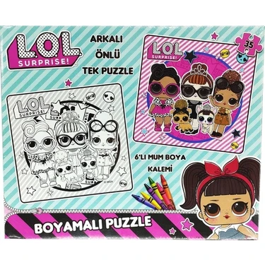 Lol 35 Parça Arkalı Önlü Boyamalı Puzzle + 6'lı Mum Boya