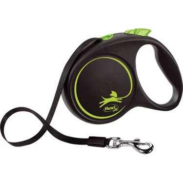Flexi Black Design Şeritli Otomatik Gezdirme Tasması Yeşil-Siyah 5m