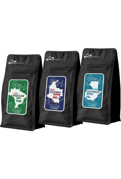 Coffeein Brasil, Colombia ve Guatemala Yöresel Filtre Kahve Seti Avantalı Paket 3X250 gr