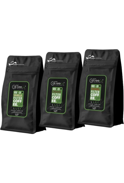 Coffeein Vanilya, Çikolata ve Karamel Aromalı Filtre Kahve Avantajlı Paket 3X250 gr