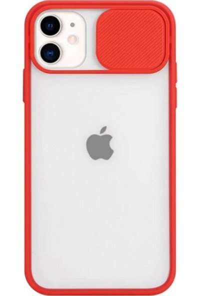 Müzeyyen Apple iPhone 12 Uyumlu Kamera Lens Korumalı Sürgülü Kılıf Kırmızı