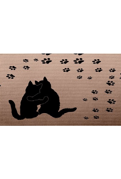 Ardizayn Arkadaş Kediler Desenli Dekoratif Deri Taban Yıkanabilir Kapı Önü Paspası 35 cm x 60 cm