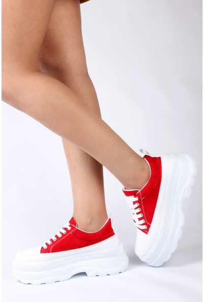 Fit Spor Kadın Kırmızı Kalın Taban Sneaker