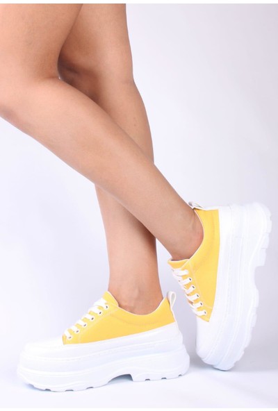 Fit Spor Kadın Sarı Kalın Taban Sneaker