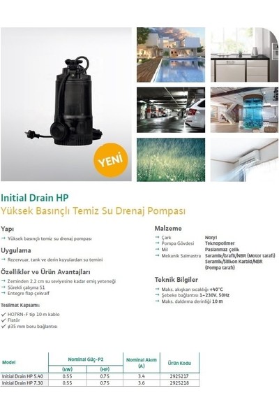 Wilo Initial Drain Hp 7.30 - 32 Mss - 0,75 Hp - Plastik Keson Kuyu Pompası