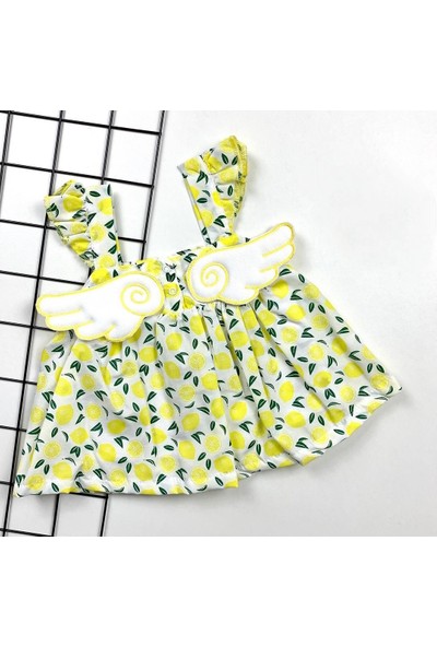 Efulim Kanatlı Limon Desenli Bebek Elbise
