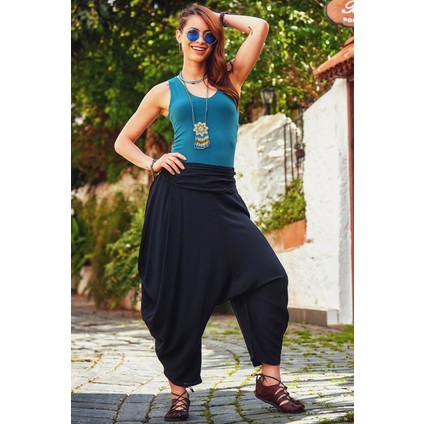 Drape Bel Detaylı Dökümlü Şalvar Pantolon