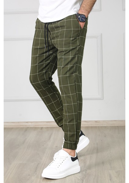 Ekoseli Haki Jogger Pantolon Erkek Dar Kesim Gabardin Kumaş 2021 Sezonsuz fiyatları