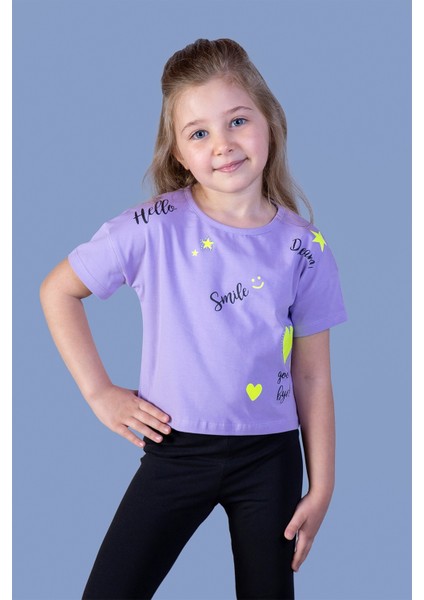 Toontoy Kız Çocuk Crop Model Neon Baskılı Tişört
