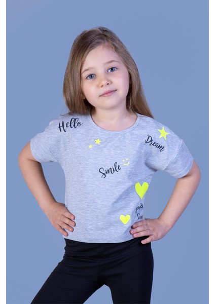 Toontoy Kız Çocuk Crop Model Neon Baskılı Tişört