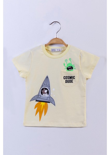 Toontoy Erkek Çocuk Cep Detaylı Baskılı Tişört