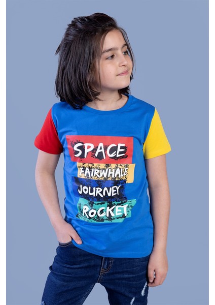 Toontoy Erkek Çocuk Kolları Garni Detaylı Baskılı Tişört